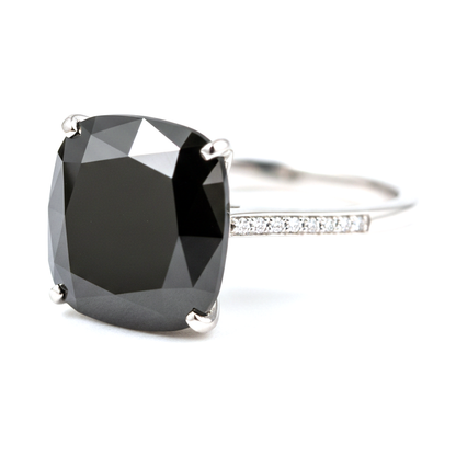 3 Carat Cushion Black Diamond Solitaire Ring Natural 14K White Gold