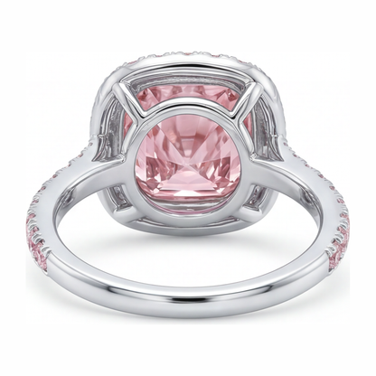 6 Carat Cushion Pink Lab Grown Diamond and White Diamond Halo Ring 14K White Gold