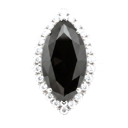 2 Carat Marquise Black Diamond and White Diamond Halo Ring Natural 14K White Gold