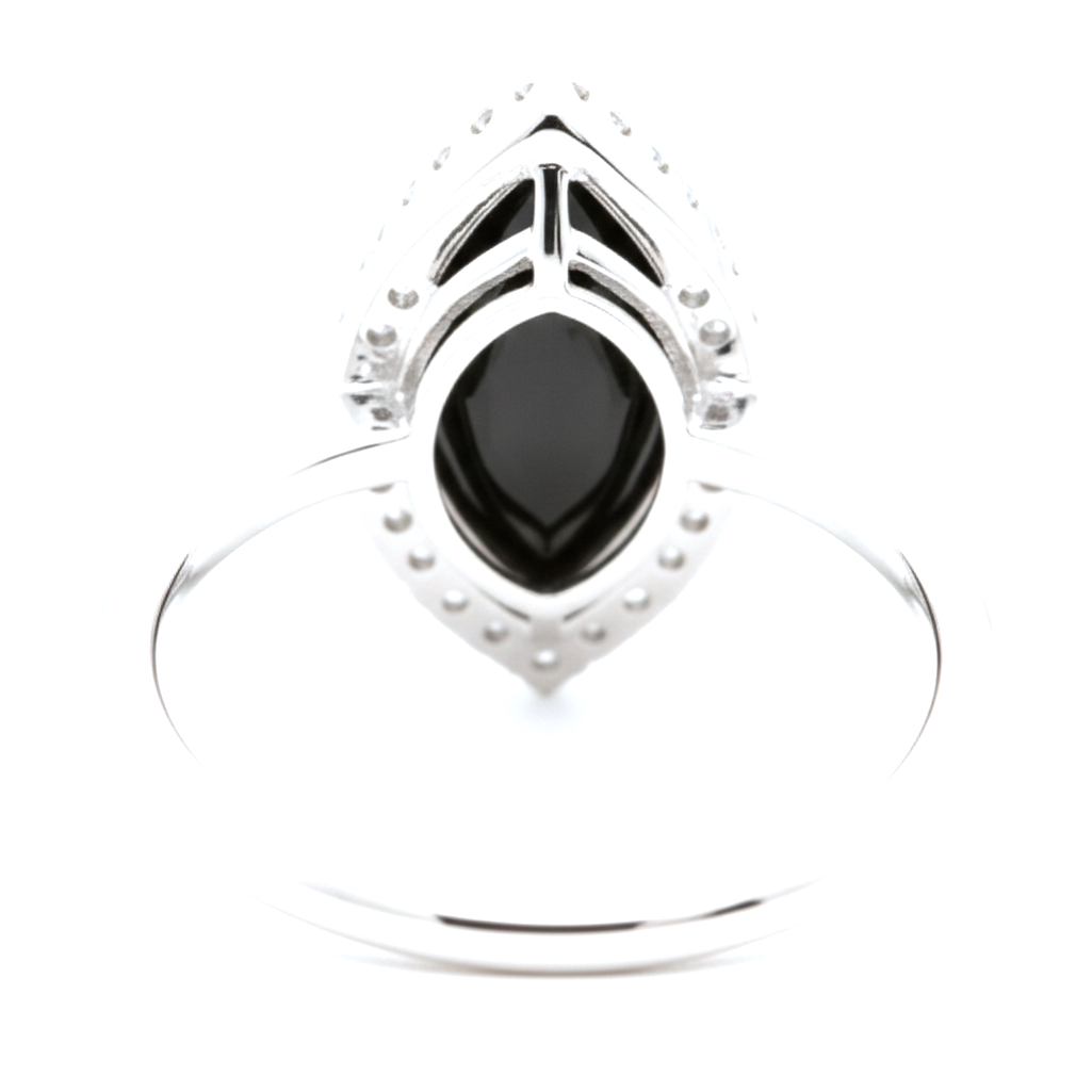 2 Carat Marquise Black Diamond and White Diamond Halo Ring Natural 14K White Gold