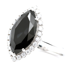 6 Carat Marquise Black Diamond and White Diamond Halo Ring Natural 14K White Gold