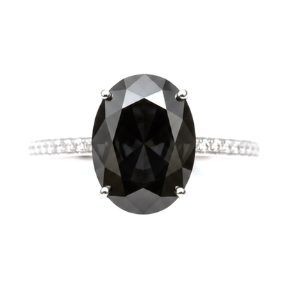3 Carat Oval Black Diamond Solitaire Ring Natural 14K White Gold