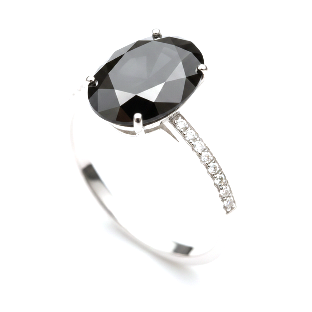 3 Carat Oval Black Diamond Solitaire Ring Natural 14K White Gold