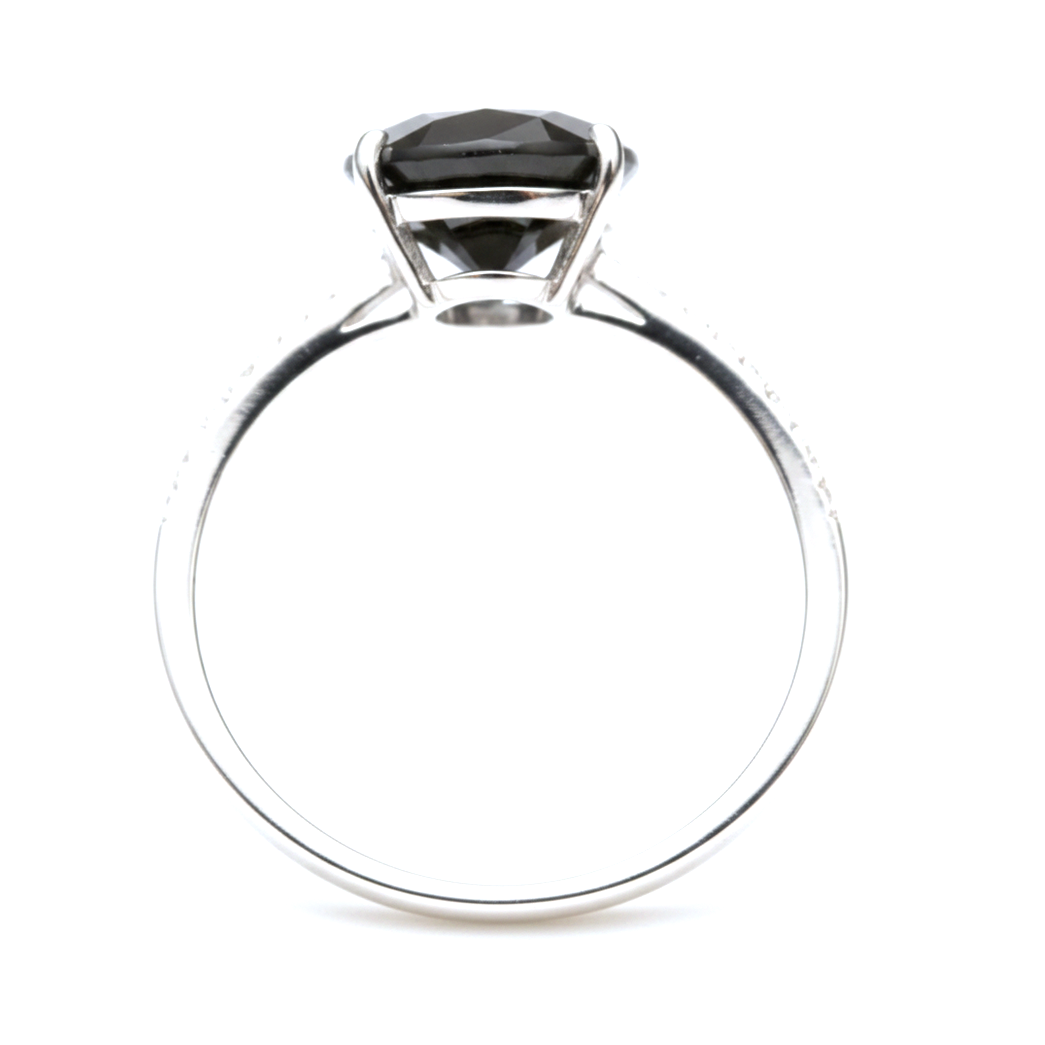 3 Carat Oval Black Diamond Solitaire Ring Natural 14K White Gold