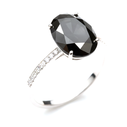 6 Carat Oval Black Diamond Solitaire Ring Natural 14K White Gold
