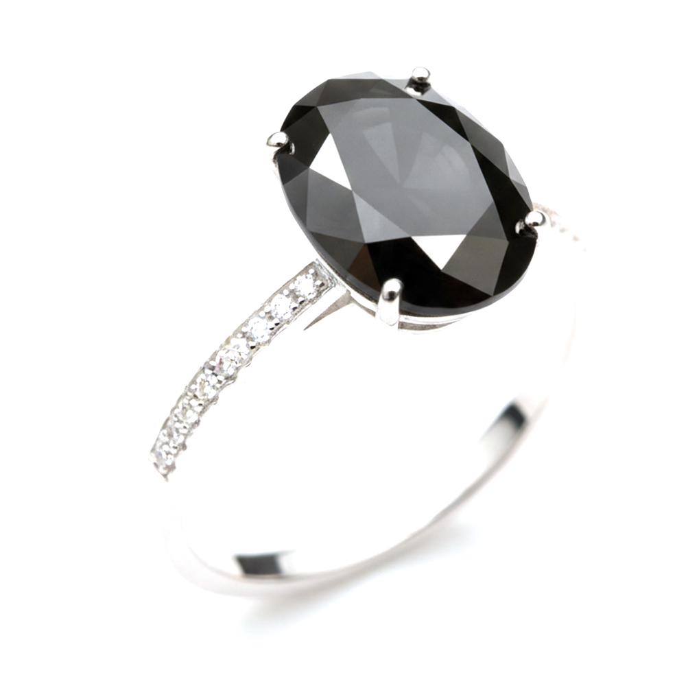 3 Carat Oval Black Diamond Solitaire Ring Natural 14K White Gold
