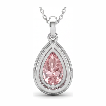 6 Carat Pear Pink Lab Grown Diamond and White Diamond Halo Pendant 14K White Gold