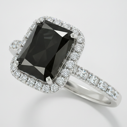 6 Carat Radiant Black Diamond and White Diamond Halo Ring Natural 14K White Gold