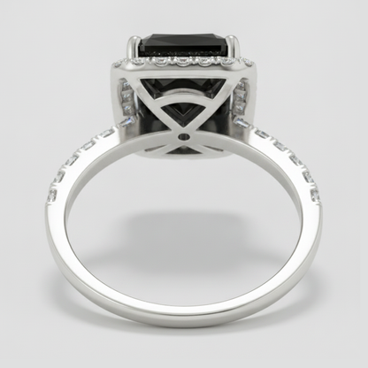 6 Carat Radiant Black Diamond and White Diamond Halo Ring Natural 14K White Gold