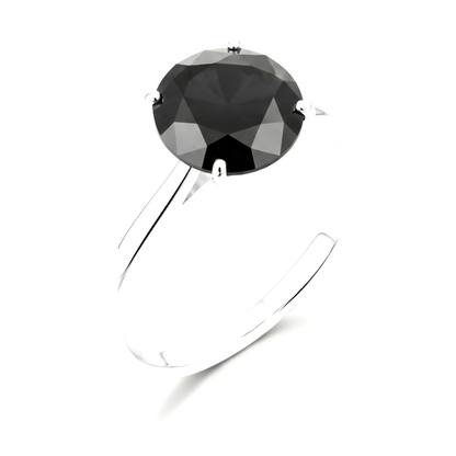 6 Carat Round Black Diamond Solitaire Ring Natural 14K White Gold