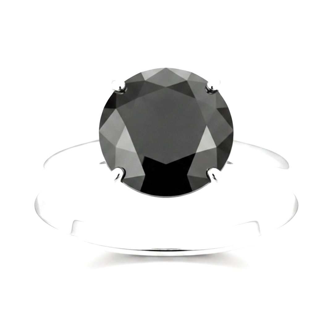 6 Carat Round Black Diamond Solitaire Ring Natural 14K White Gold