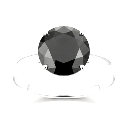 6 Carat Round Black Diamond Solitaire Ring Natural 14K White Gold