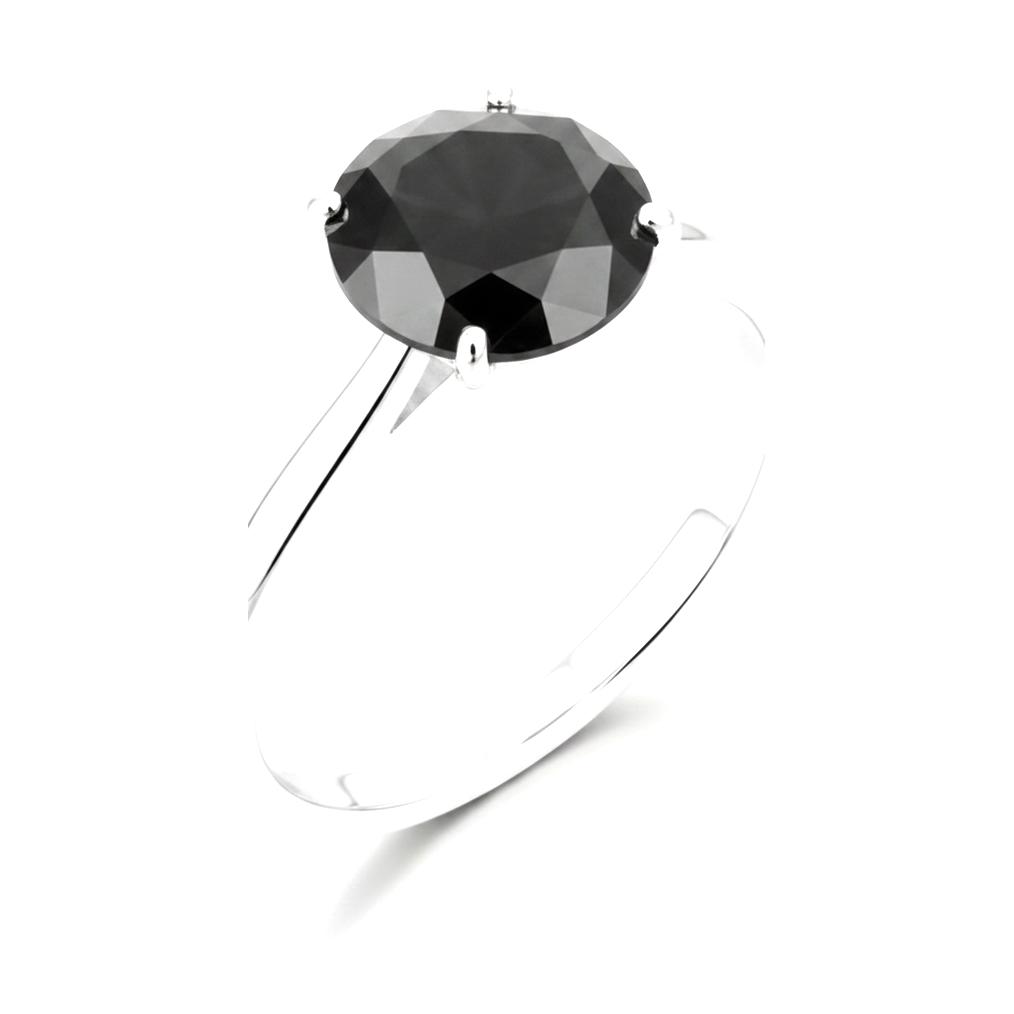 6 Carat Round Black Diamond Solitaire Ring Natural 14K White Gold