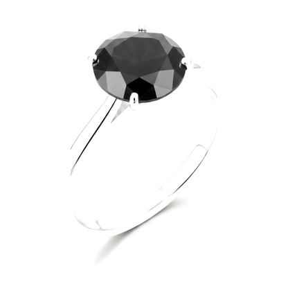 6 Carat Round Black Diamond Solitaire Ring Natural 14K White Gold