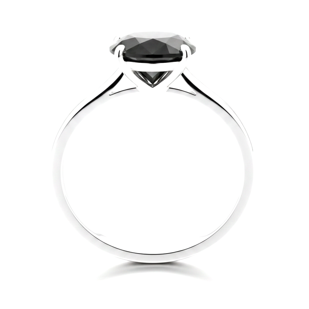 6 Carat Round Black Diamond Solitaire Ring Natural 14K White Gold