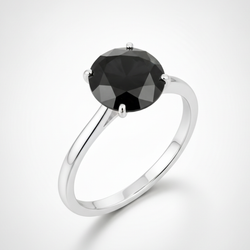 6 Carat Round Black Diamond Solitaire Ring Natural 14K White Gold