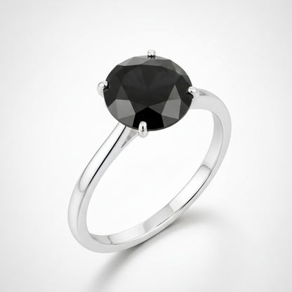 6 Carat Round Black Diamond Solitaire Ring Natural 14K White Gold