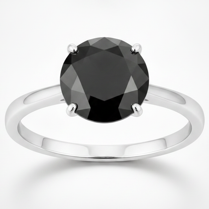 6 Carat Round Black Diamond Solitaire Ring Natural 14K White Gold