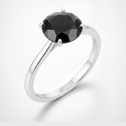6 Carat Round Black Diamond Solitaire Ring Natural 14K White Gold
