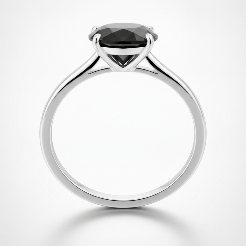 6 Carat Round Black Diamond Solitaire Ring Natural 14K White Gold