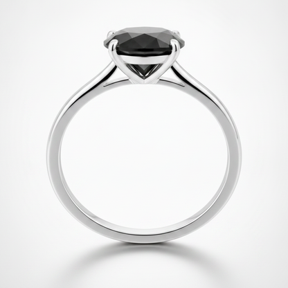6 Carat Round Black Diamond Solitaire Ring Natural 14K White Gold