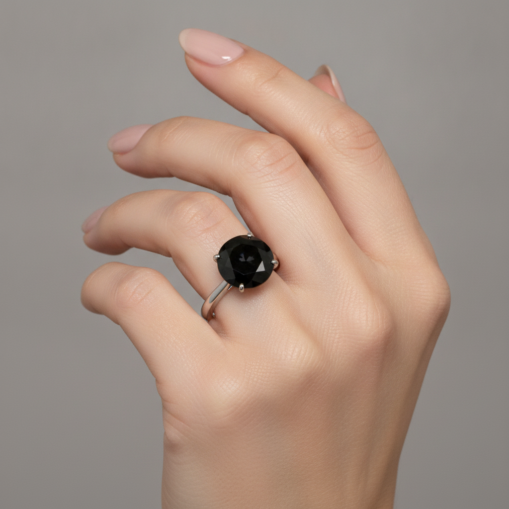 6 Carat Round Black Diamond Solitaire Ring Natural 14K White Gold