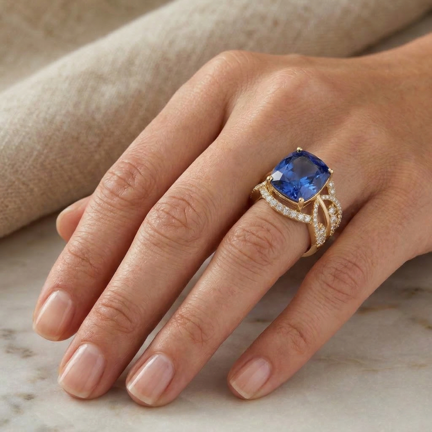 6.01 Ct. Cushion Sri Lanka Blue Sapphire And Natural Earth Mined Diamonds Yellow Gold 14K