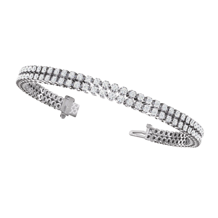 6.30 Carats Sparkling Round Cut Double Row Lab Grown Diamonds Bracelet WG 14K