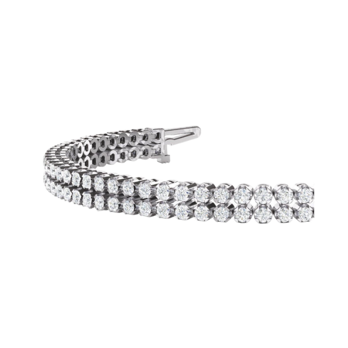 6.30 Carats Sparkling Round Cut Double Row Lab Grown Diamonds Bracelet WG 14K