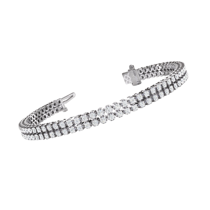 6.30 Carats Sparkling Round Cut Double Row Lab Grown Diamonds Bracelet WG 14K