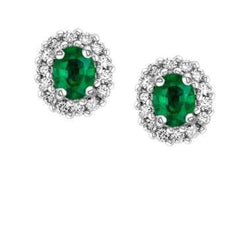 6.40 Carats Prong Set Green Emerald And Diamonds Studs Halo Earrings Wg 14K