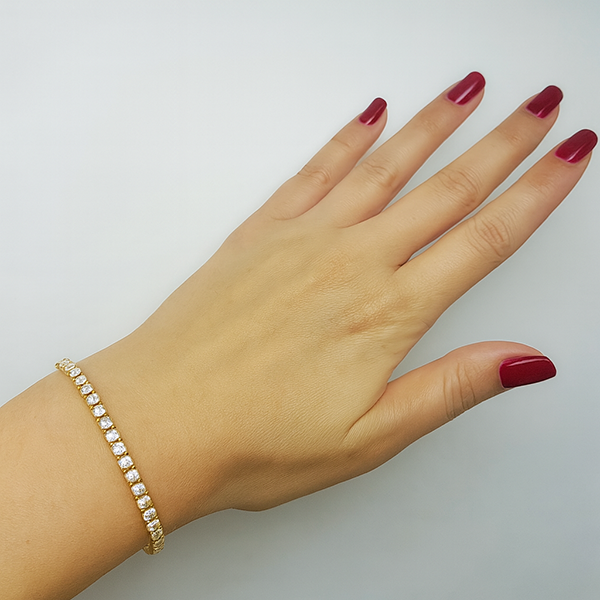 6.45 Carats Prong Set Round Lab Grown Diamonds Tennis Bracelet  Yellow Gold