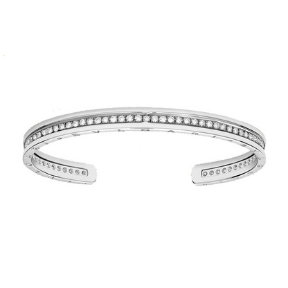 6.4 Ct Round Natural Earth Mined Diamond Women Cuff Bangle Bracelet 14K White Gold