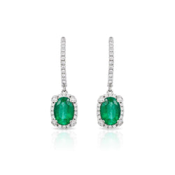 6.50 Ct. Oval Cut Colombian Green Emerald Natural Earth Mined Diamond Dangle Earrings White Gold 14K