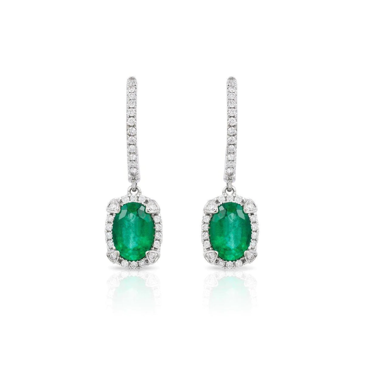 6.50 Ct. Oval Cut Colombian Green Emerald Natural Earth Mined Diamond Dangle Earrings White Gold 14K