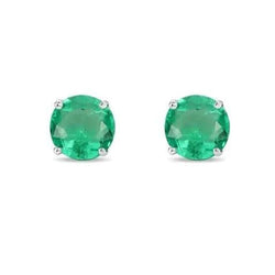 6.50 Ct Round Cut Colombian Green Emerald Women Studs Earrings Gold White 14K New