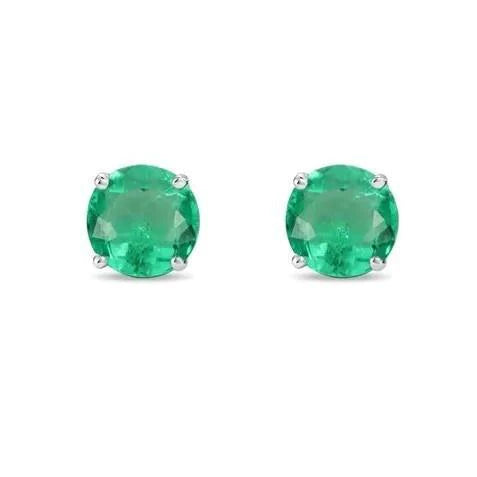 6.50 Ct Round Cut Colombian Green Emerald Women Studs Earrings Gold White 14K New