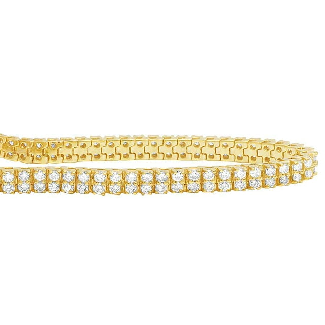 6.70 Carats Double Row Lab Grown Diamonds Tennis Bracelet Yellow Gold 10K