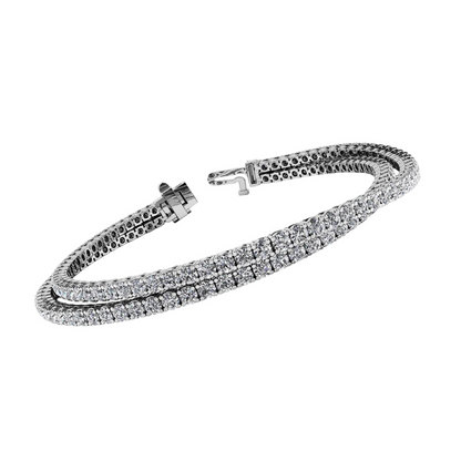 6.70 Carats Double Row Natural Earth Mined Diamonds Lady Bracelet Gold White 14K New