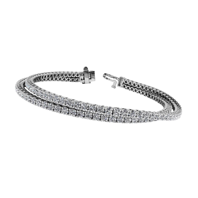 6.70 Carats Double Row Natural Earth Mined Diamonds Lady Bracelet Gold White 14K New