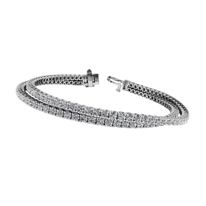 6.70 Carats Double Row Natural Earth Mined Diamonds Lady Bracelet Gold White 14K New