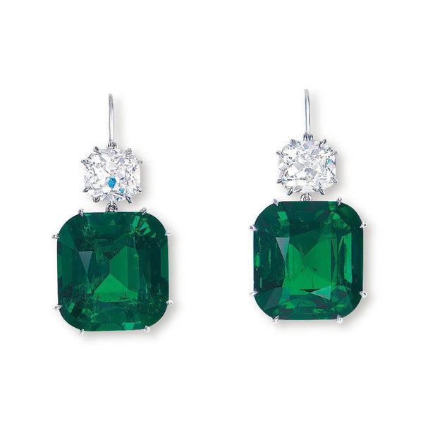 6.80 Ct Green Emerald With Diamond Dangle Earrings 14K White Gold