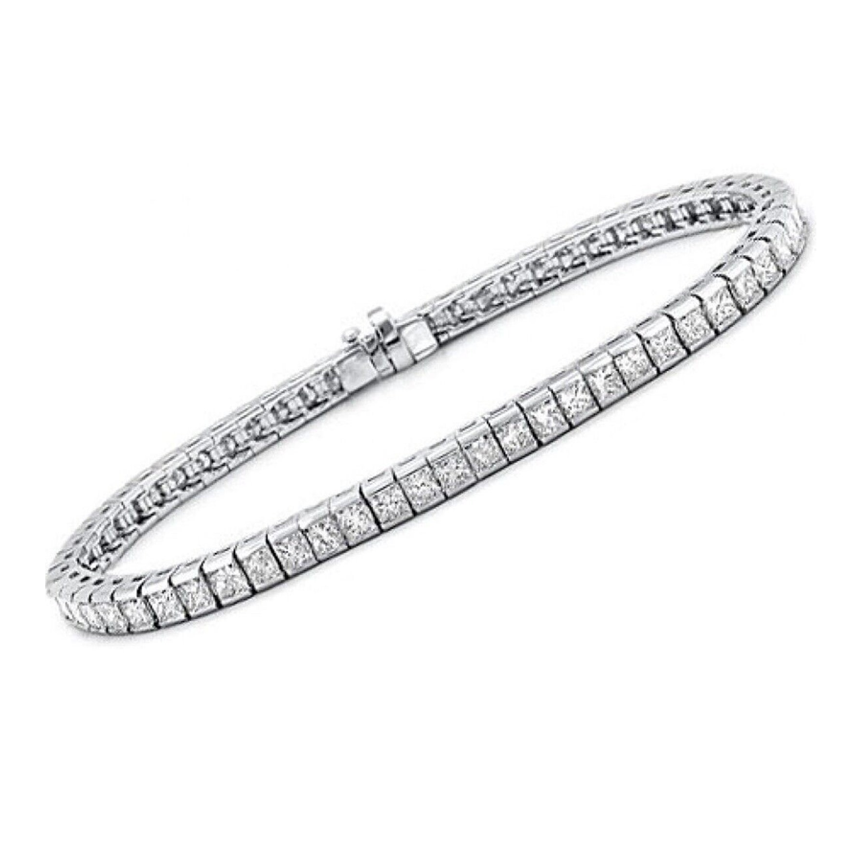 6.80 Carats Princess Cut Lab Grown Diamonds Tennis Bracelet Gold 14K