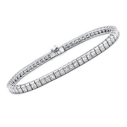 6.80 Carats Princess Cut Lab Grown Diamonds Tennis Bracelet Gold 14K