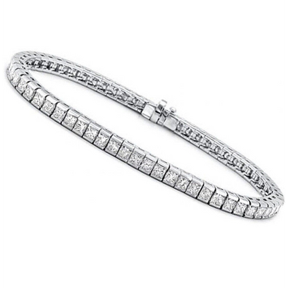 6.80 Carats Princess Cut Lab Grown Diamonds Tennis Bracelet Gold 14K