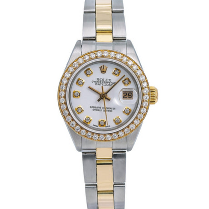 Datejust Rolex Ladies Watch Two Tone Oyster Bracelet Diamond Dial