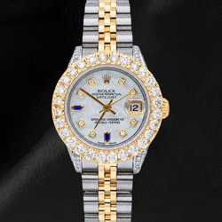 69173 Rolex Datejust 26mm Diamond Dial With Blue Sapphire Two Tone Watch