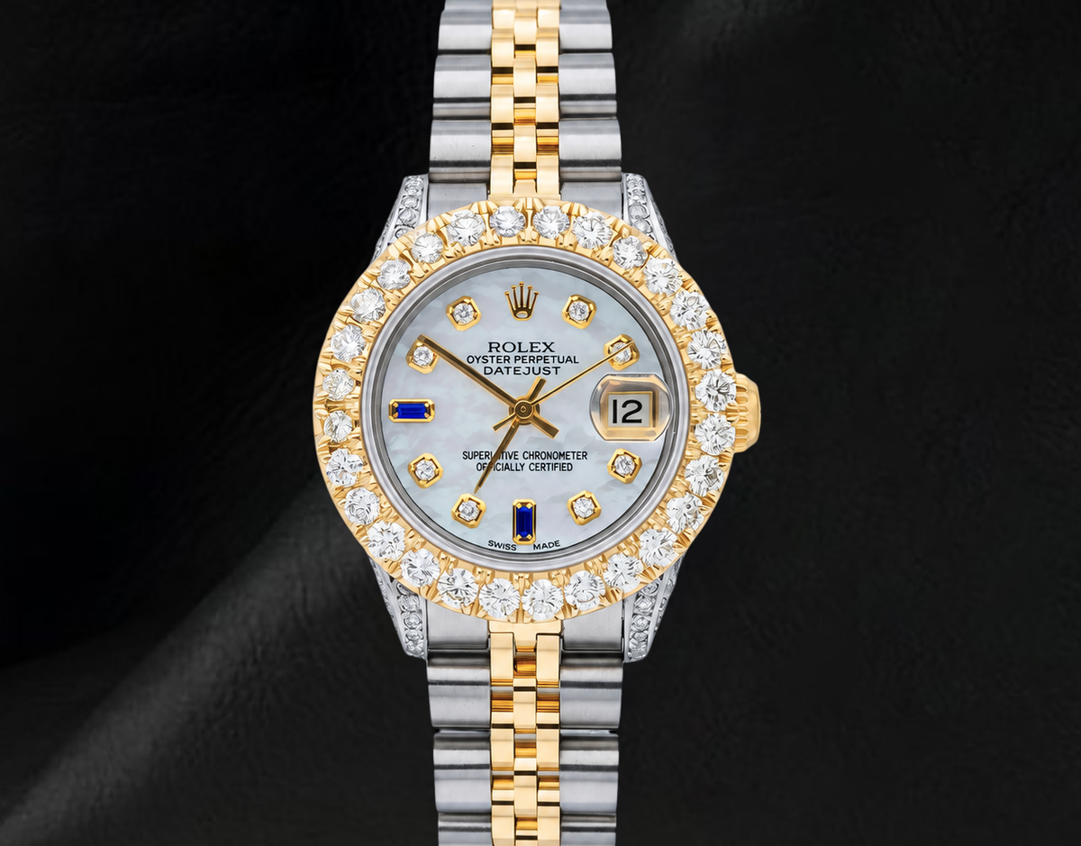 69173 Rolex Datejust 26mm Diamond Dial With Blue Sapphire Two Tone Watch