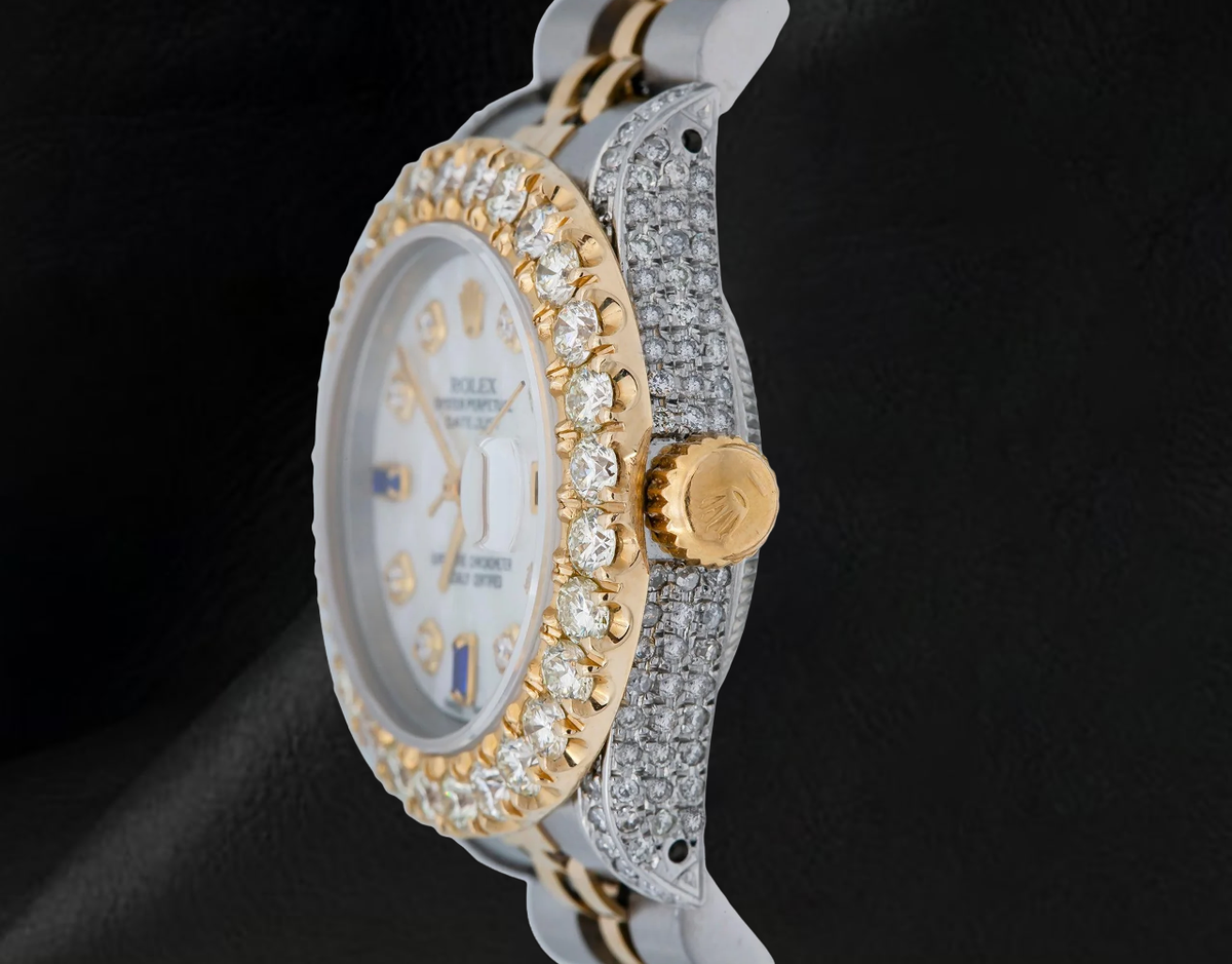 69173 Rolex Datejust 26mm Diamond Dial With Blue Sapphire Two Tone Watch