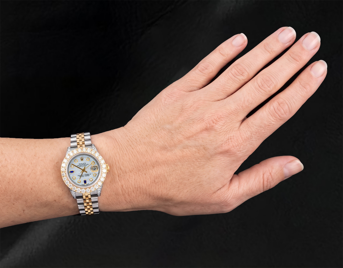 69173 Rolex Datejust 26mm Diamond Dial With Blue Sapphire Two Tone Watch
